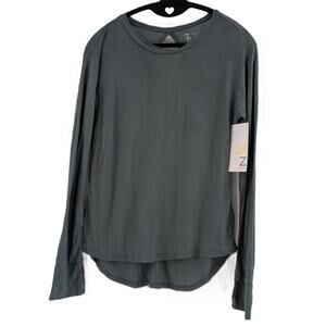 Zella Long Sleeved Tunic Top Grey Green Thumbholes Keyhole Back Girls L 10/12